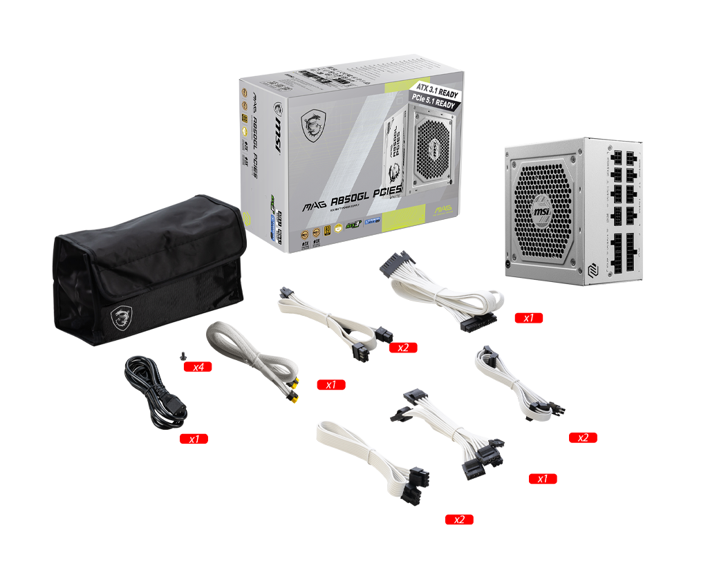 MSI MAG A850GL PCIe 5 White Gold Power Supply Unit - Image 5